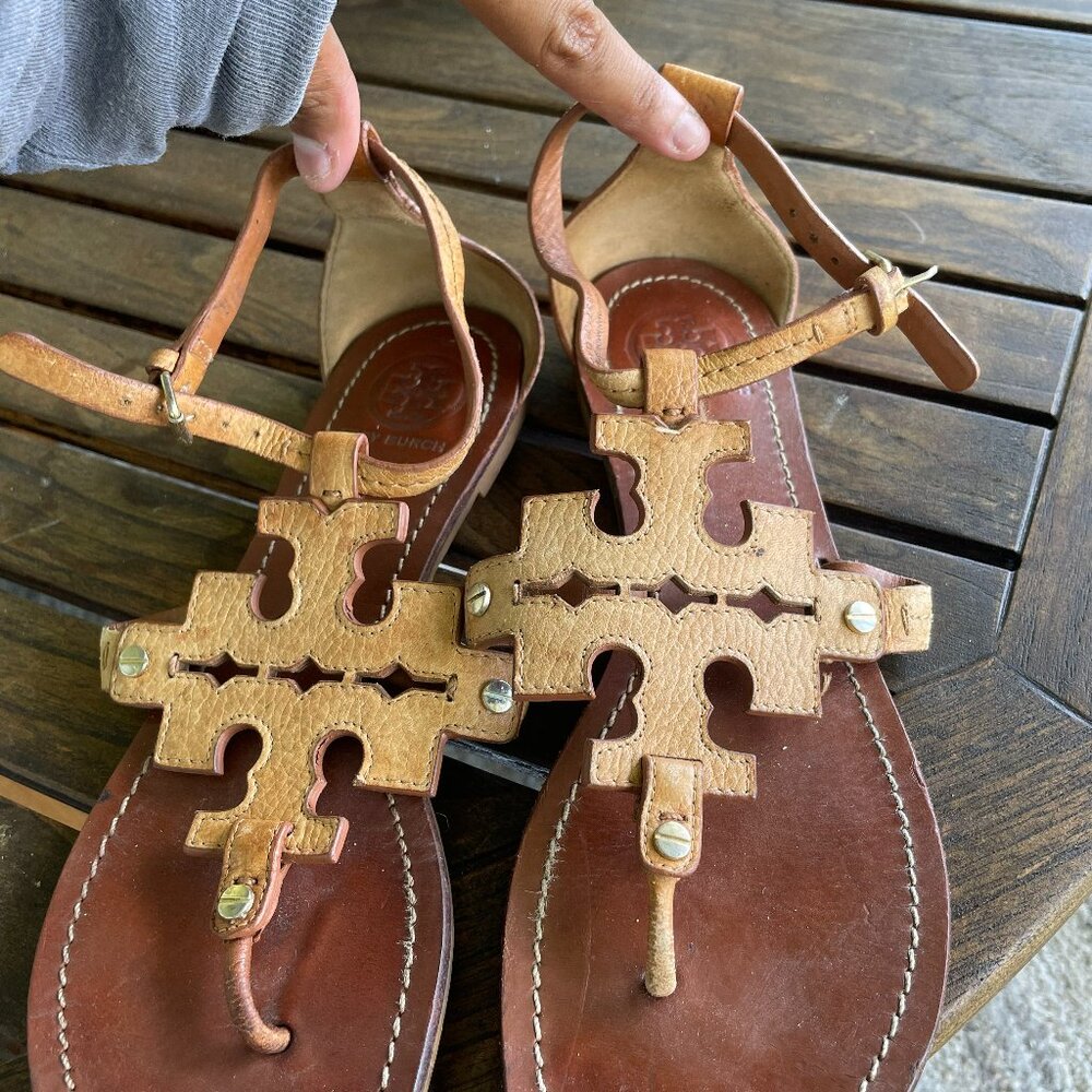 Tory Burch Phoebe Thong Sandals Royal Tan Size 9